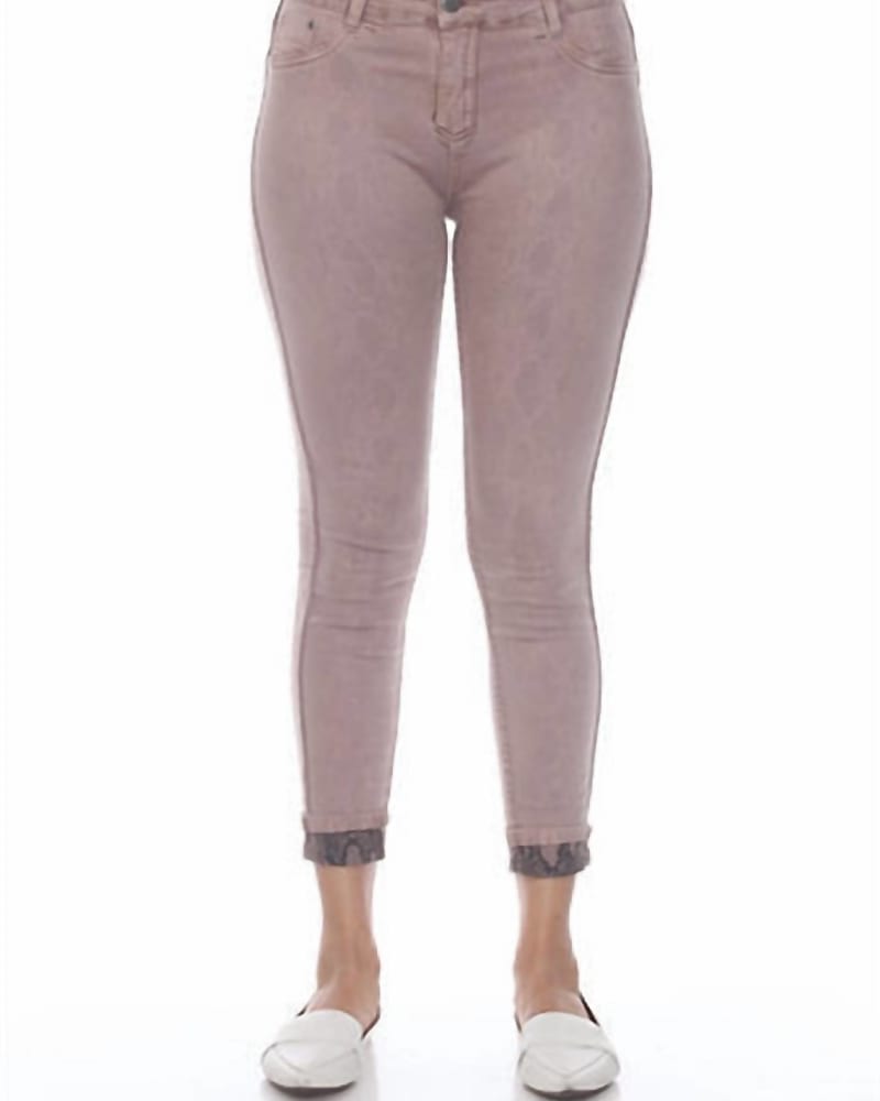 Front of a model wearing a size L Reversible Snake Jeans in Blush in Blush by Grey Violet Italy. | dia_product_style_image_id:343599